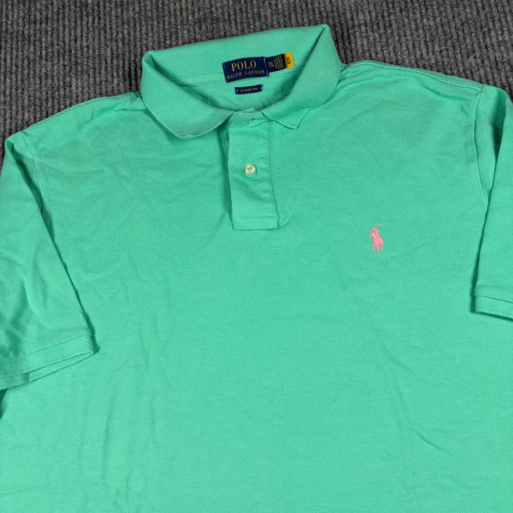 Polo Ralph Lauren Shirt Mens XXL Green Classic Fit Short Sleeve Pique Polo